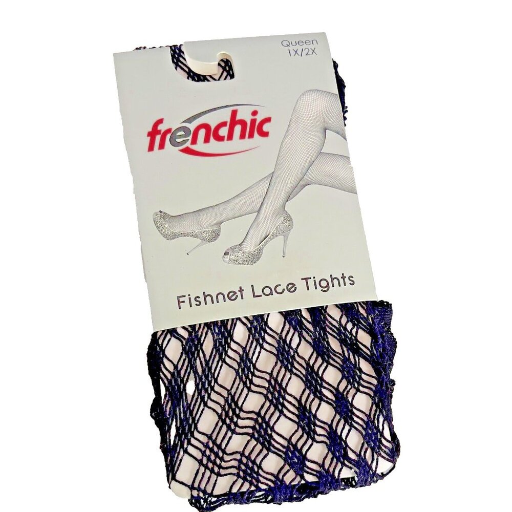 NWT.Black Fishnet Lace Tights QUEEN Size 1X/2X Frenchic 150-225 lbs 5'2 -6'2"